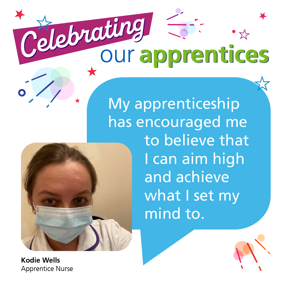 Photo of Kodie with quote which reads my apprenticeship has encouraged me to believe that I can aim high and achieve what I set my mind to.