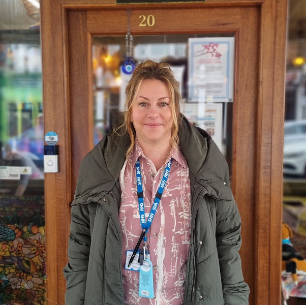 Theresa Tester stood outside the front door of Maya's community hub in Herne Bay